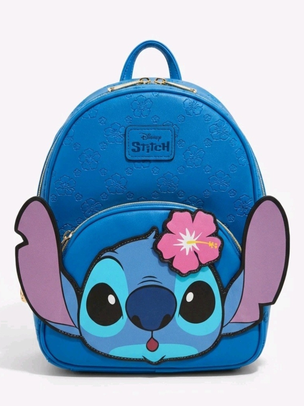 Disney Stitch Blue Hibiscus Floral Embossed Mini Backpack NWT